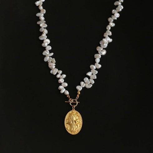 Oval Goddess Gold Coin Pearl Necklace and Earrings (Purchase Individually) - Zafari Studio Jewelry
